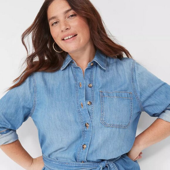 Lane Bryant Tie-Waist Denim Shirt Dress - Picture 3 of 10